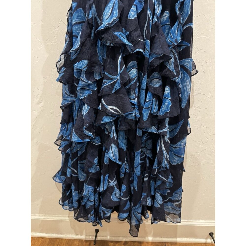 PatBO Nightflower Bustier Floral Indigo Blue Ruffle Maxi Dress Size 6 $1100 - Picture 5 of 12